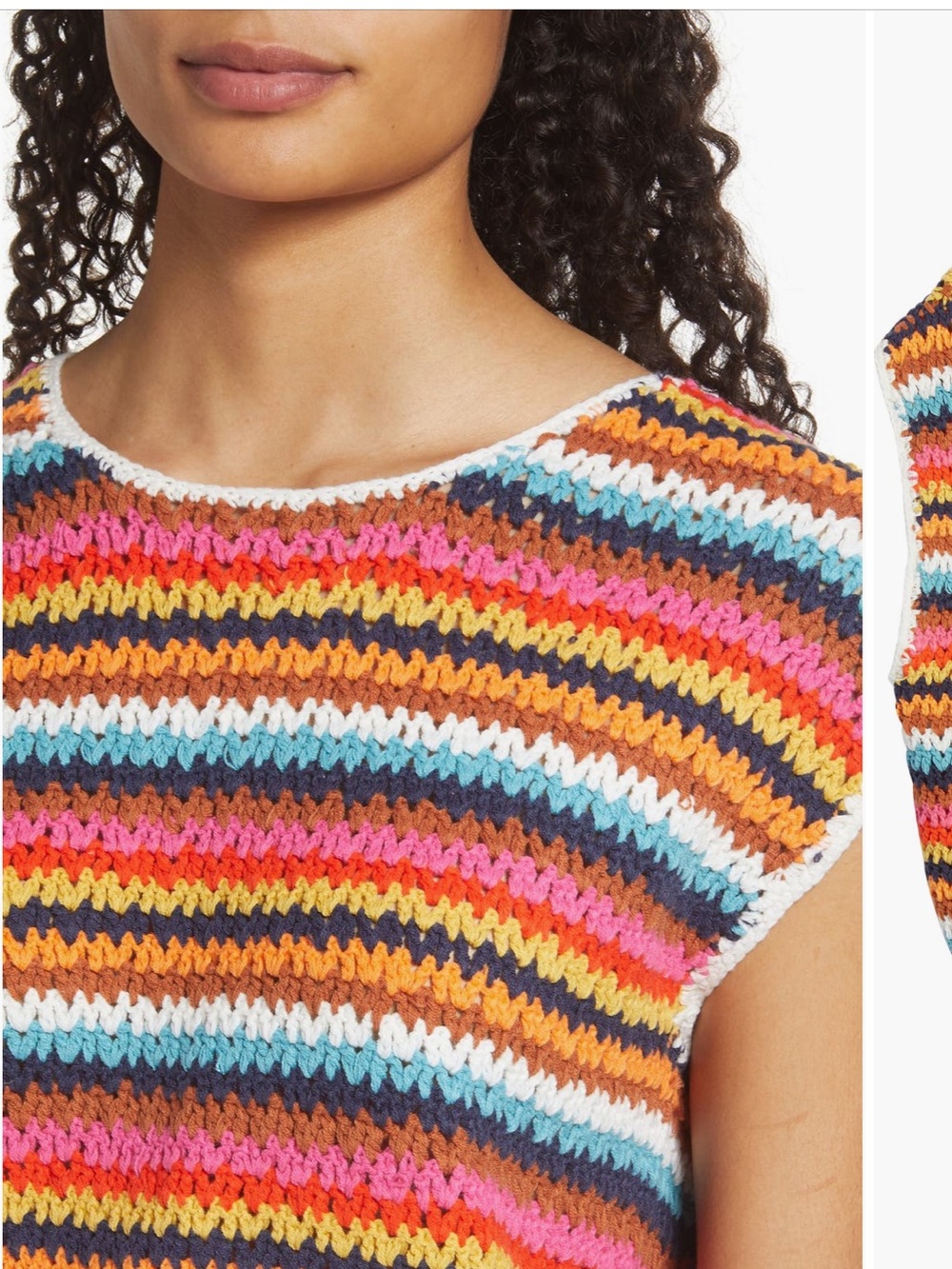 Marine Layer‎ Avery Stripe Crochet Top Size L Multicolor Cotton Blend Knit - Picture 4 of 12